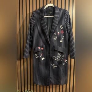 Cache Navy and White Striped‎ Fabric Blazer